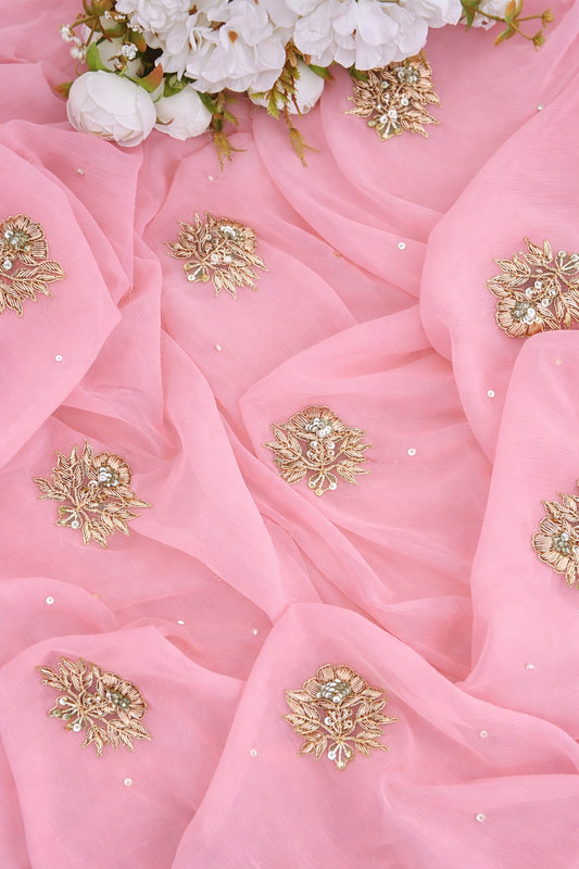 Beautiful Pure Jaipuri Chiffon 13 big Bird motif work Saree with blouse