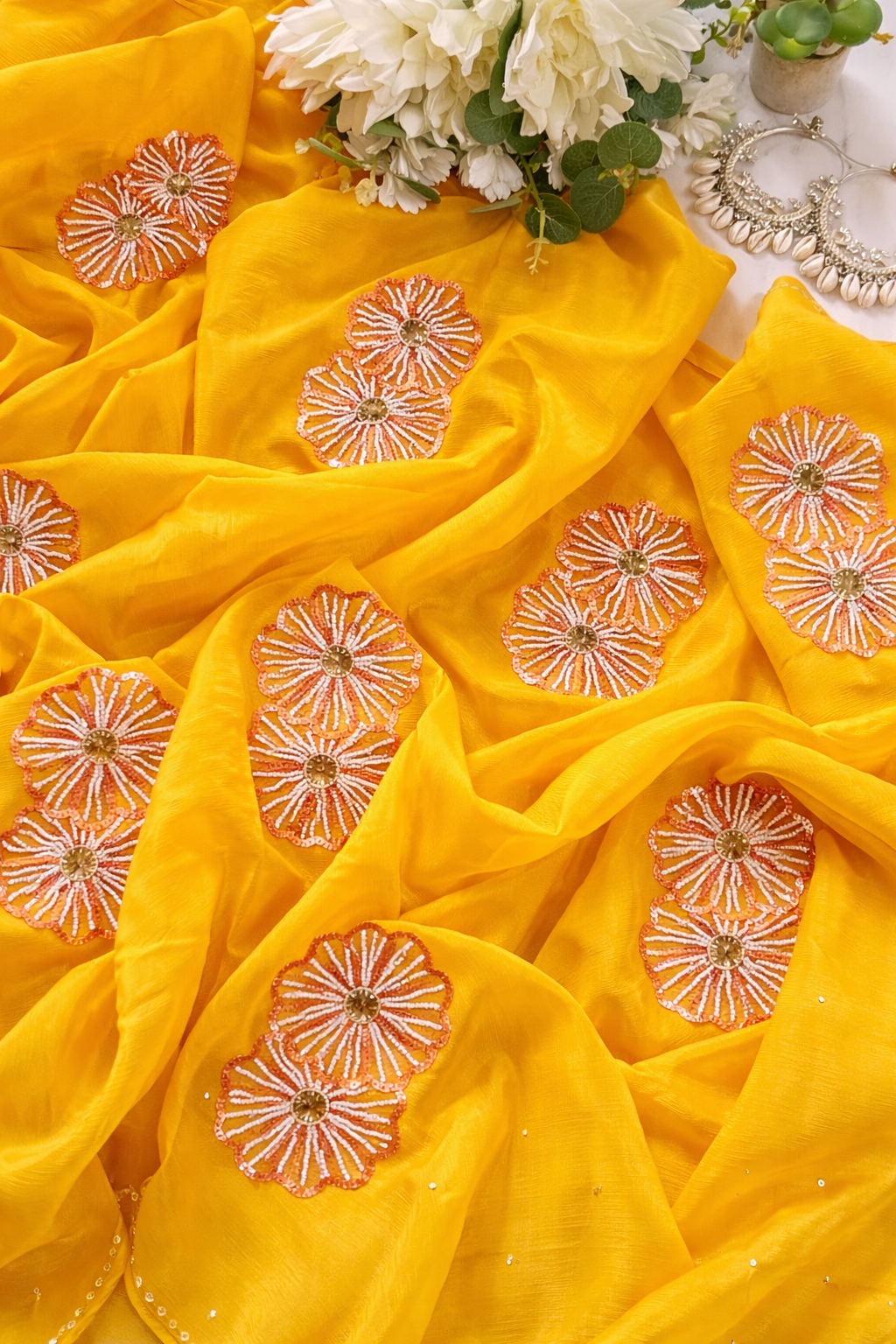 Beautiful Pure Jaipuri Chiffon 13 big Bird motif work Saree with blouse