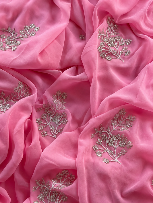 Beautiful Pure Jaipuri Chiffon 13 big  motif work Saree with blouse