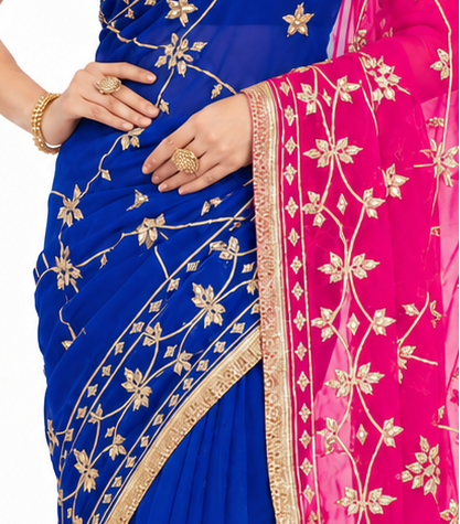 Pure Diamond Chiffon Gota Patti  Work Saree With Blouse