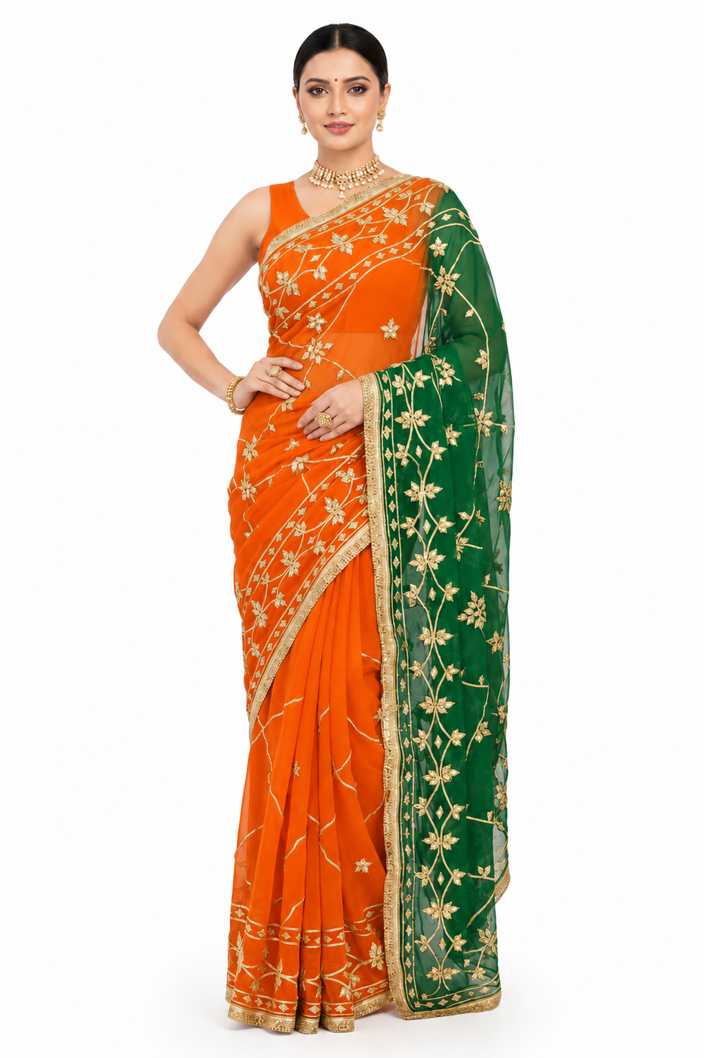 Pure Diamond Chiffon Gota Patti  Work Saree With Blouse