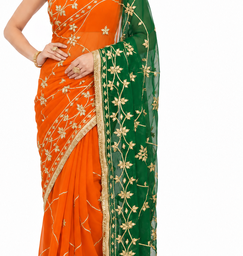 Pure Diamond Chiffon Gota Patti  Work Saree With Blouse