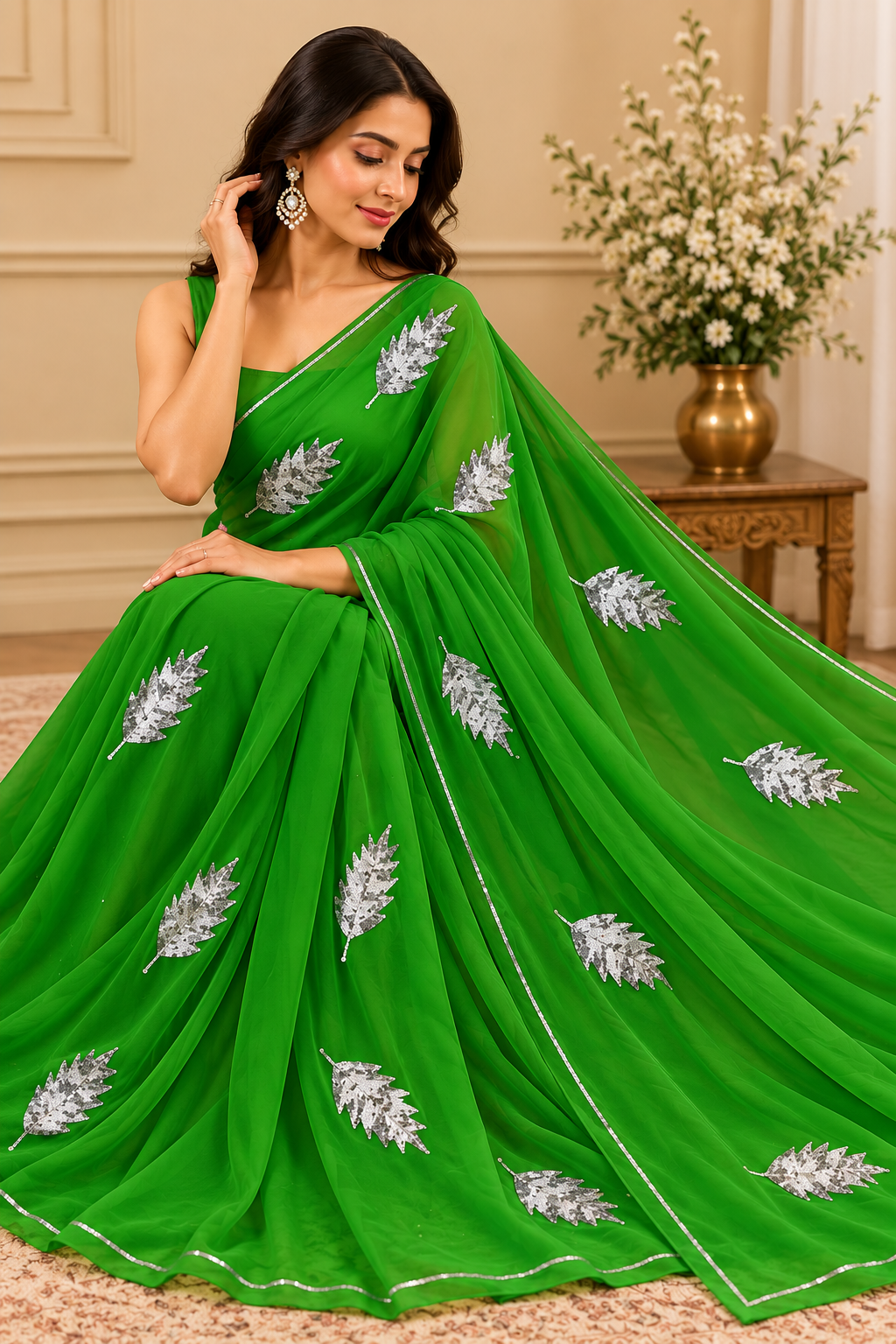 Elegant Pure Diamond Chiffon Party Wear Saree with Blouse