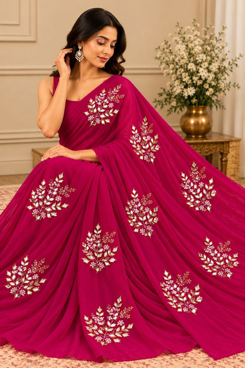 Elegant Pure Diamond Chiffon Party Wear Saree with Blouse