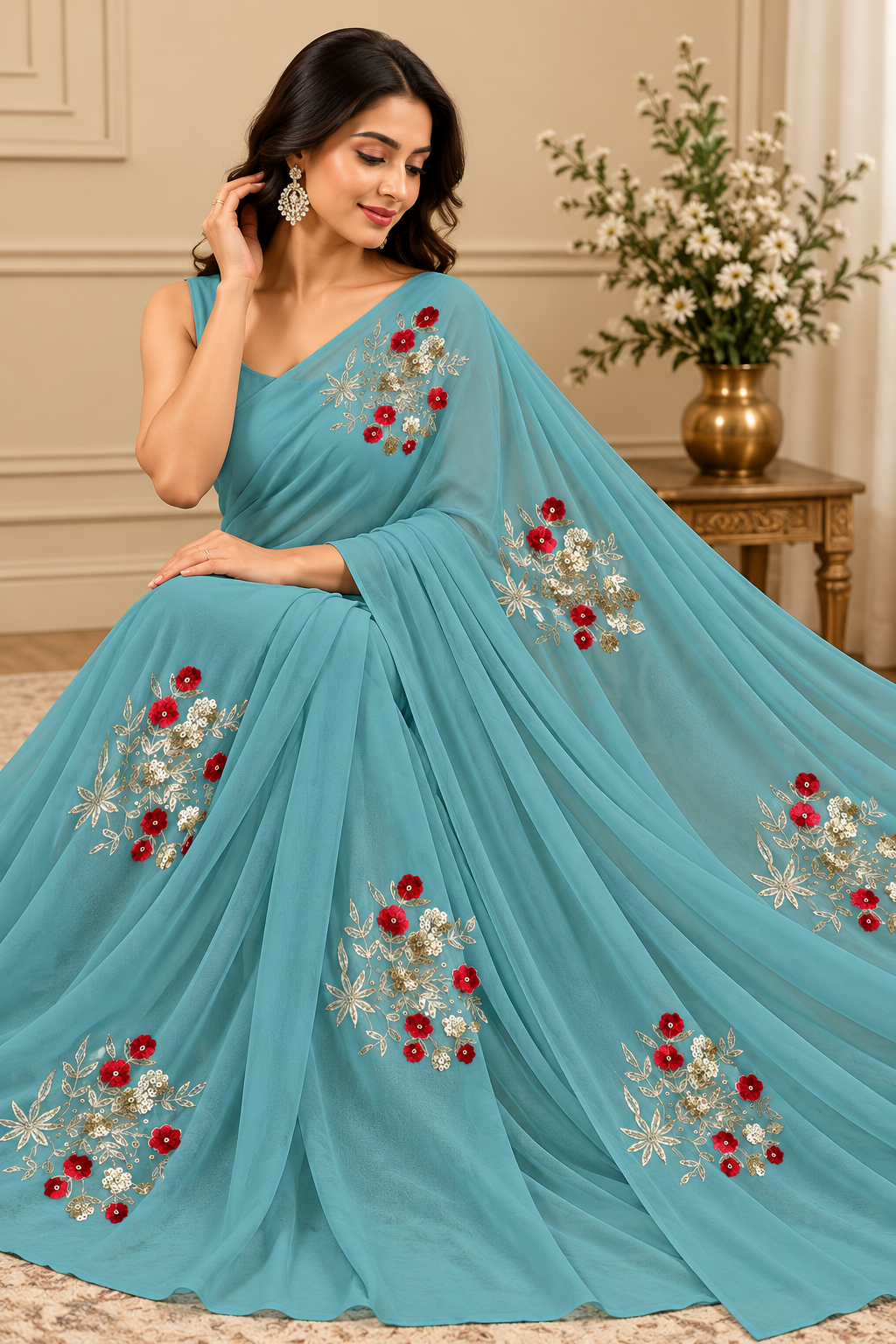 Elegant Pure Diamond Chiffon Party Wear Saree with Blouse