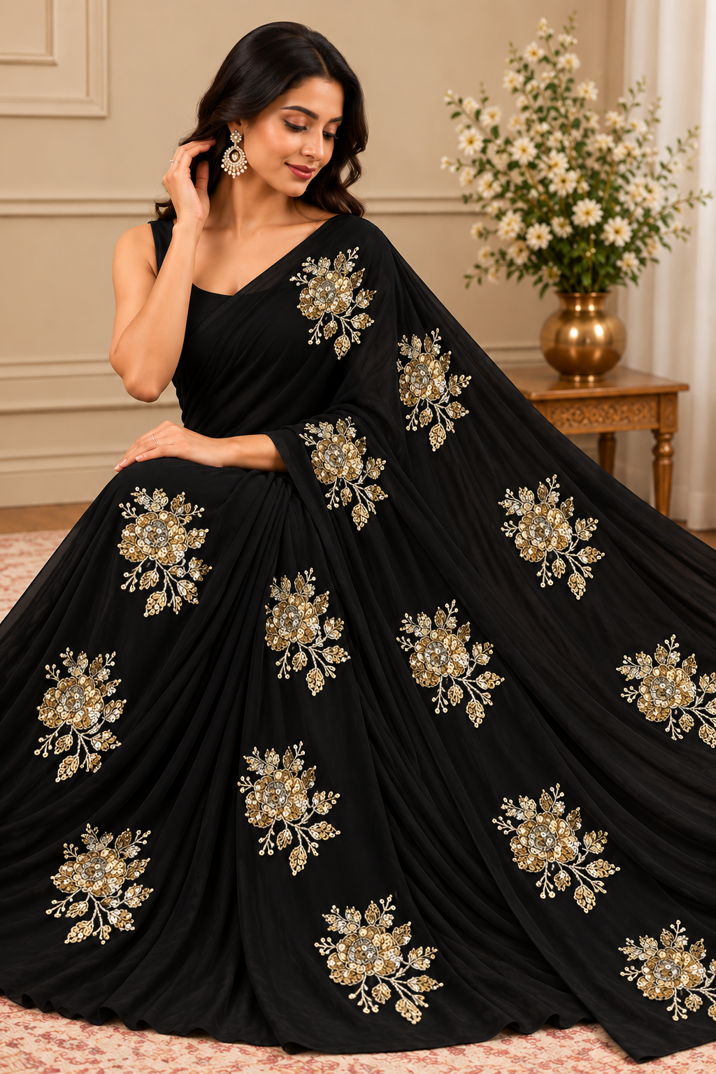 Elegant Pure Diamond Chiffon Party Wear Saree with Blouse