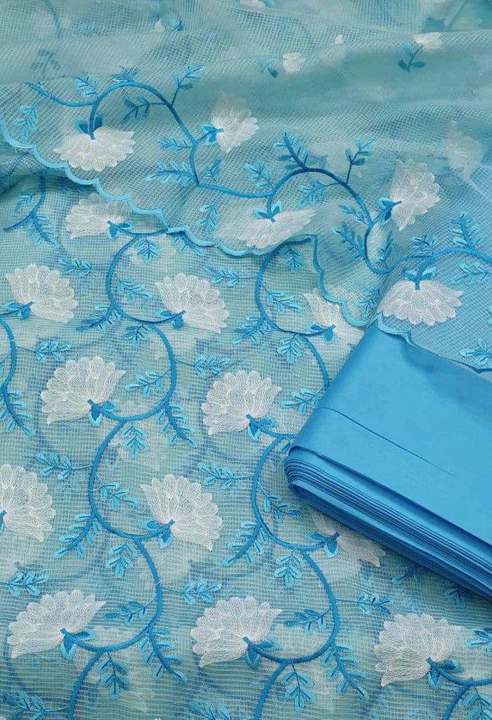 Blue Kota Doria Embroidered Salwar Kameez