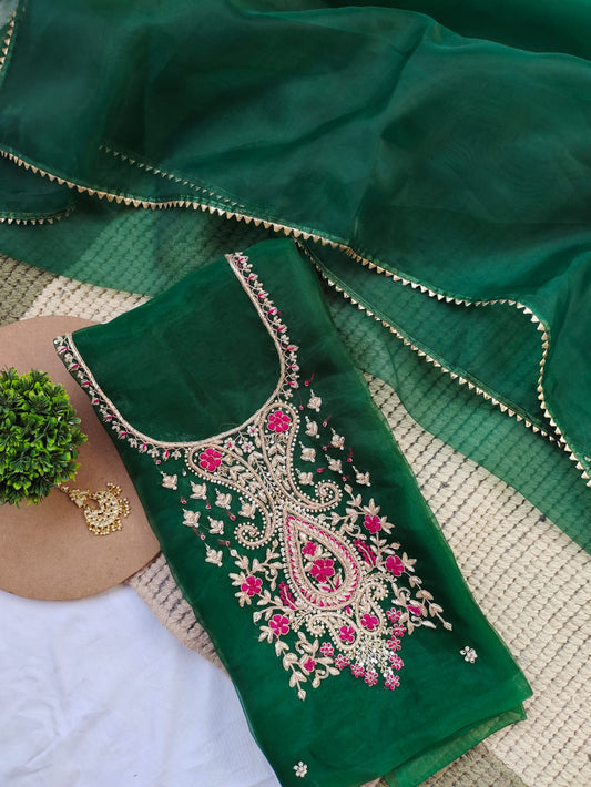 Organza Hand Work Unstitched Suit