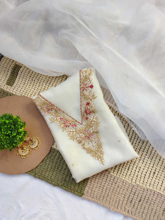 Organza Hand Work Unstitched Suit