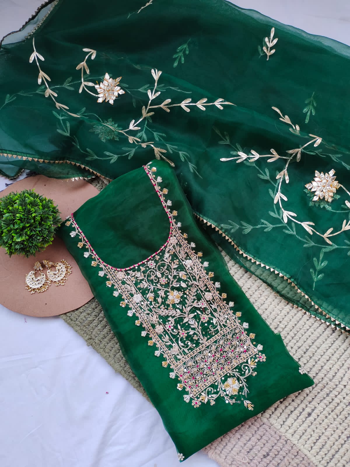 Organza Hand Work Unstitched Suit