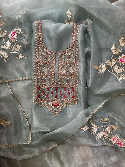 Organza Hand Work Unstitched Suit