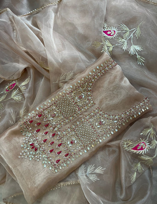 Organza Hand Work Unstitched Suit