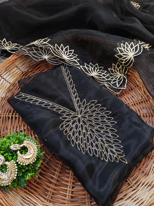 Organza Hand Work Unstitched Suit