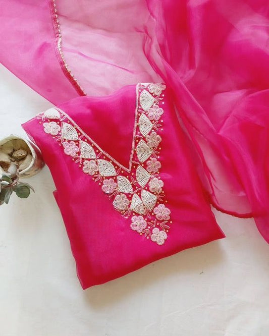 Organza Hand Work Unstitched Suit