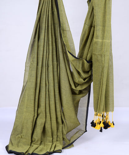 Greencolor Khaddi Cotton Saree With Blouse