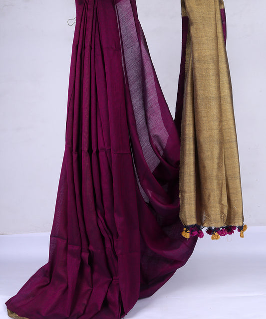 Marooncolor  Khaddi Cotton Saree With Blouse