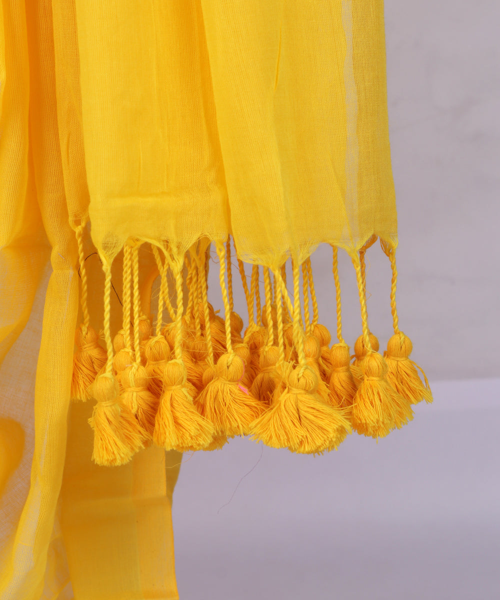 Yellow color Khaddi Cotton Saree With Blouse