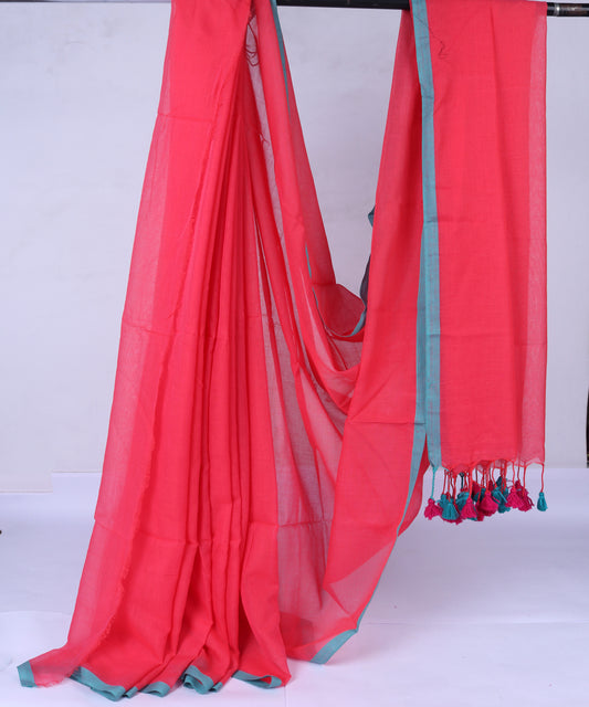 Pink color Khaddi Cotton Saree With Blouse