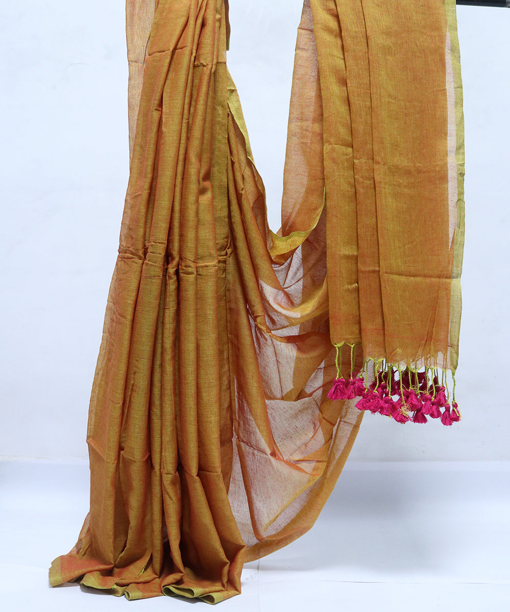 Mustard color Khaddi Cotton Saree With Blouse