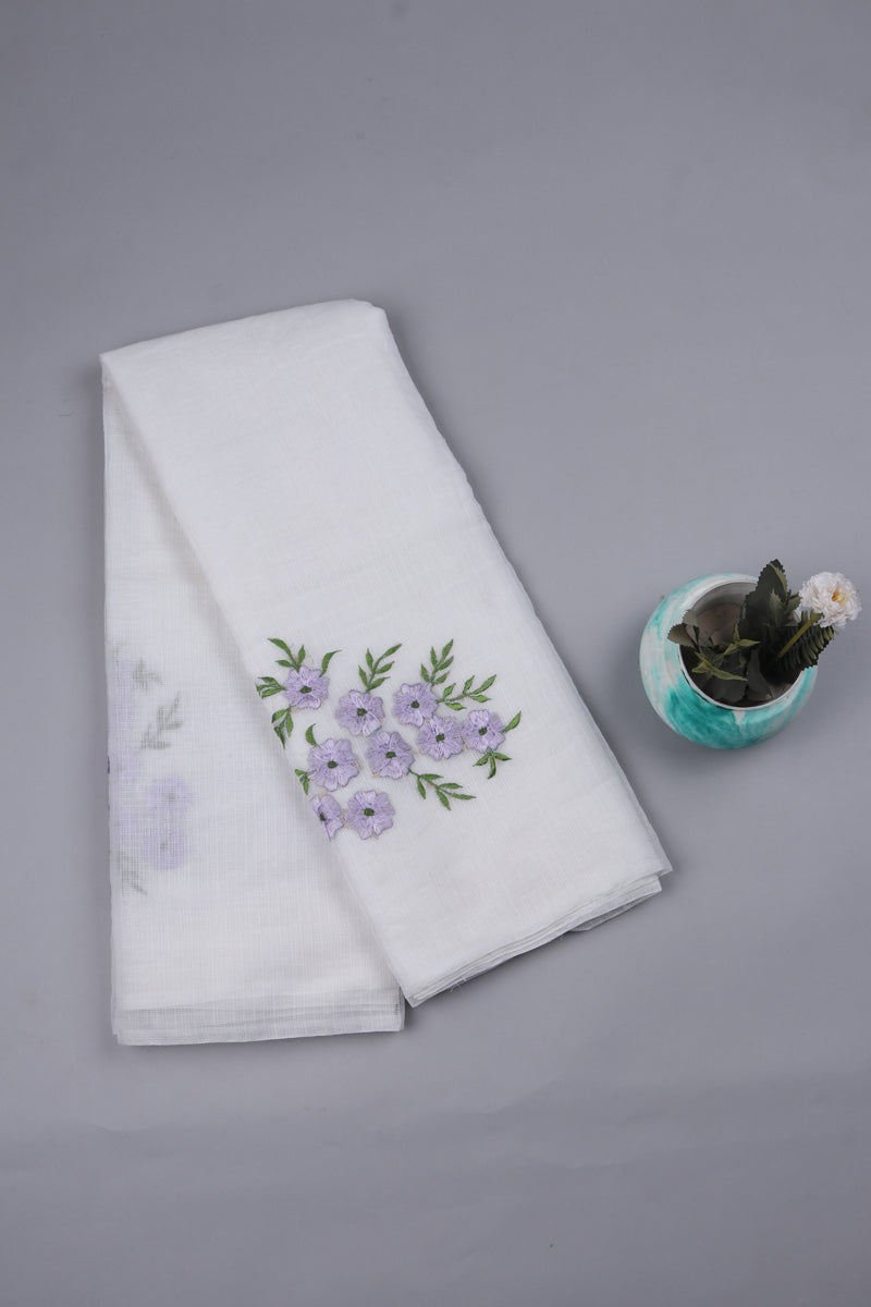 White  Color Kota cotton embroidery work Saree