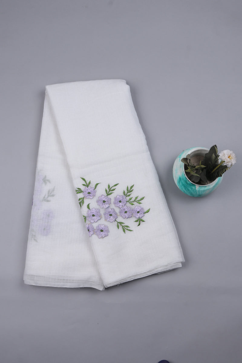 White  Color Kota cotton embroidery work Saree