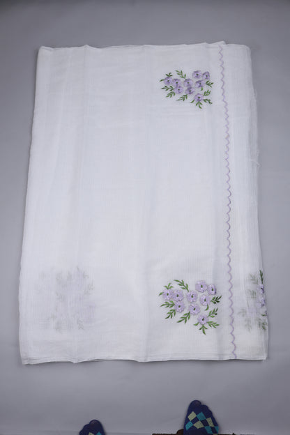 White  Color Kota cotton embroidery work Saree