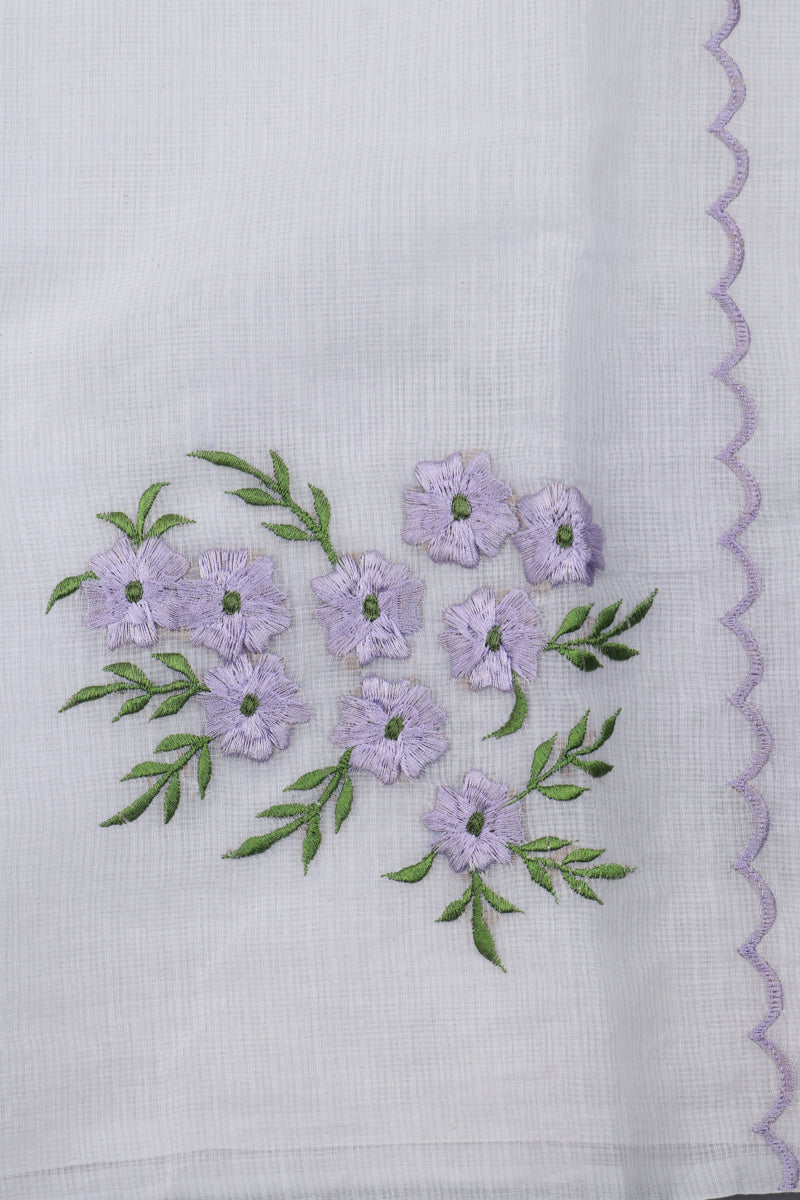 White  Color Kota cotton embroidery work Saree