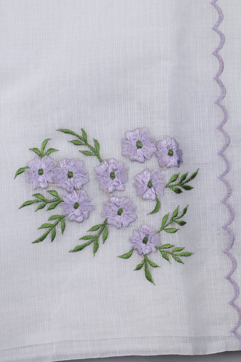 White  Color Kota cotton embroidery work Saree