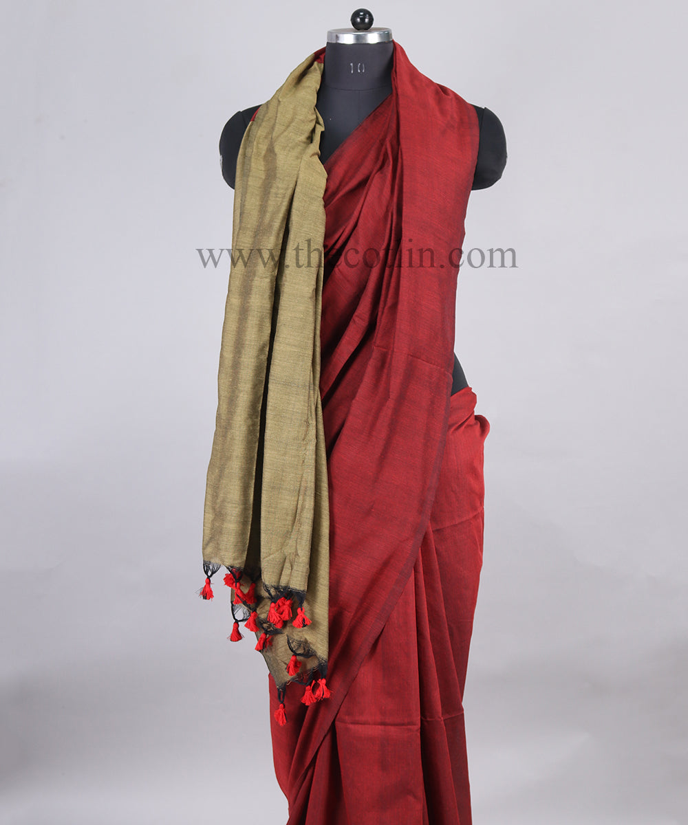 Maroon color khaddi Cotton Saree