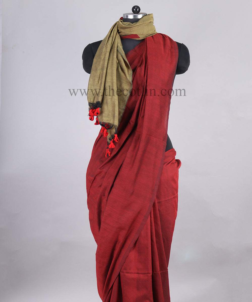 Maroon color khaddi Cotton Saree