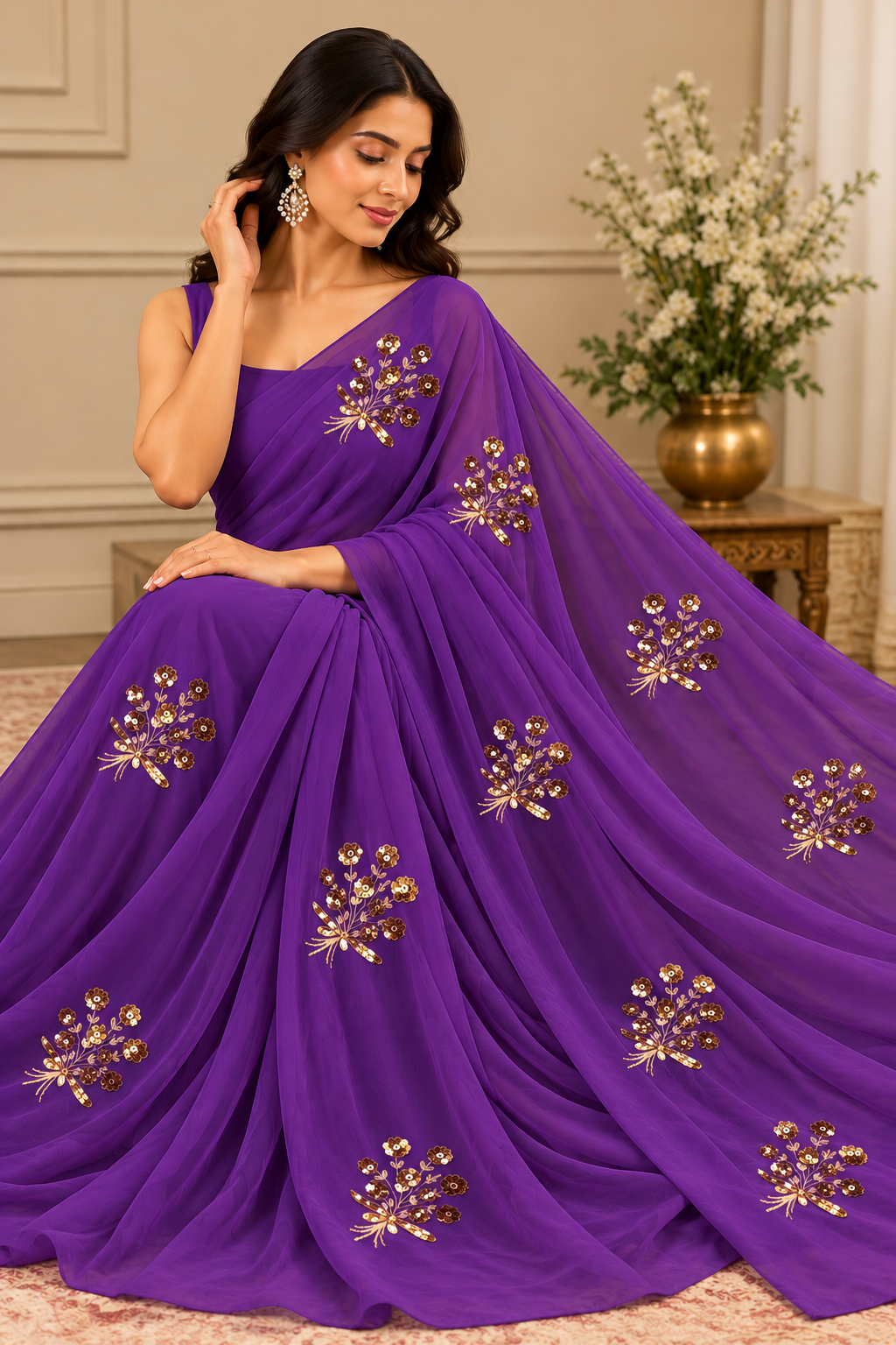 Elegant Pure Diamond Chiffon Party Wear Saree with Blouse