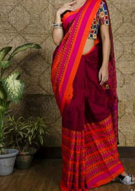 Multi color Khaddi Cotton Saree With Blouse