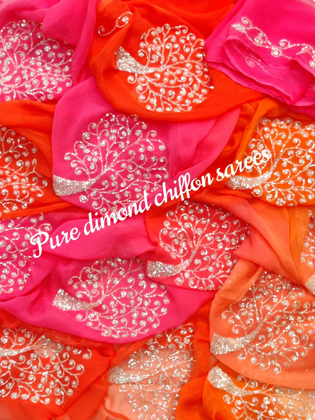 Pure Diamond Chiffon Rajput work saree With Blouse