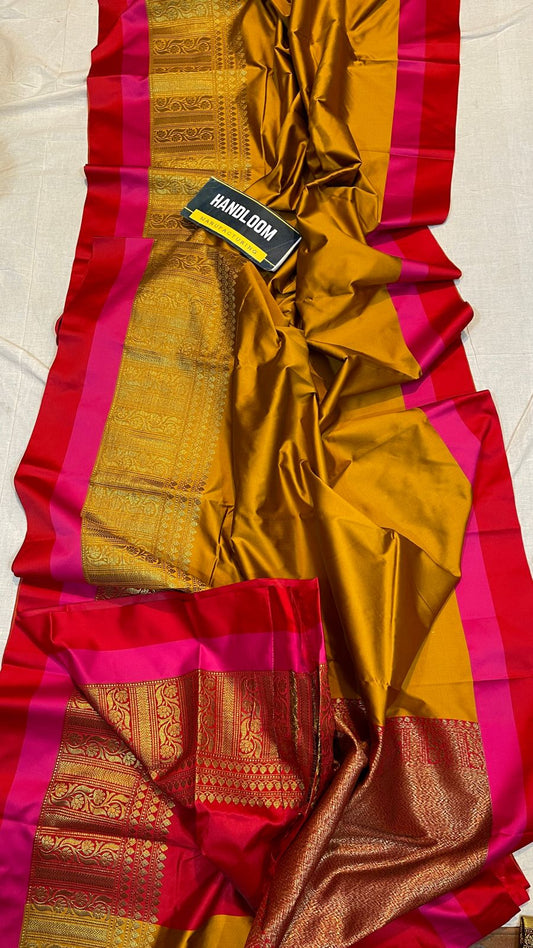 Mustard Color Maheswari Silk Saree With Running Blouse ( length- 6.3 meter )