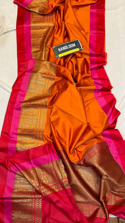 orange Color Maheswari Silk Saree With Running Blouse ( length- 6.3 meter )