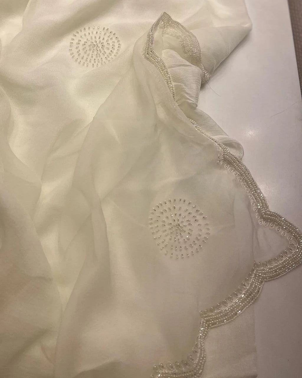 Pure Dimond Chiffon Hand Work Saree With Running Blouse