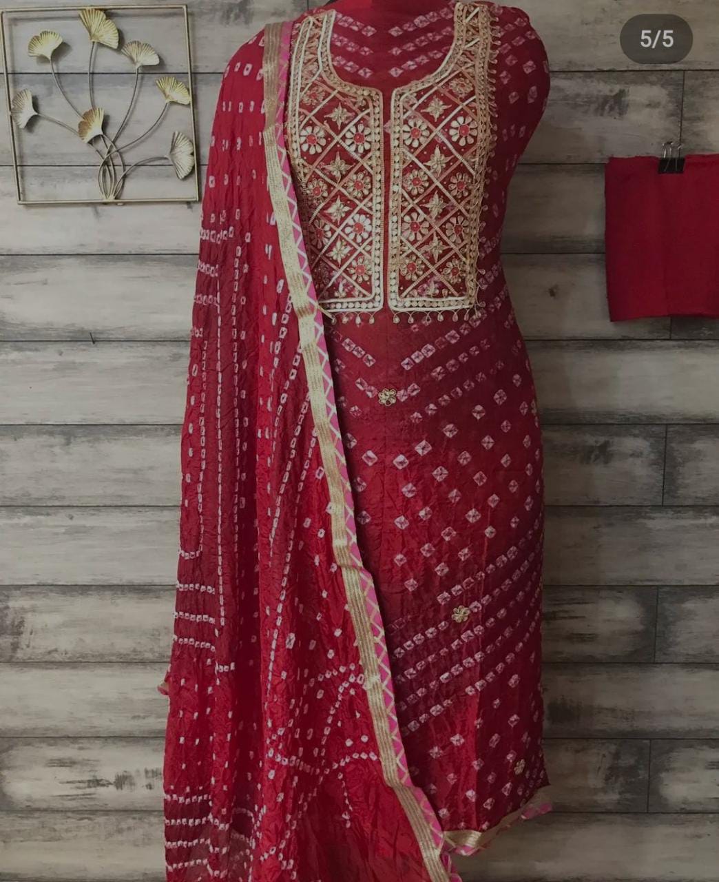 Red Bandhej Gota Patti Suit|Latest Bandhej Hand Gota Patti Suit  Online|Jhakhas