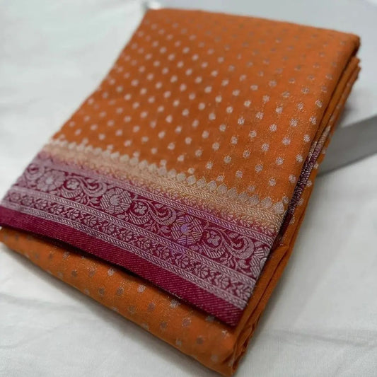 Banarasi Handloom Weaved Khaddi Semi  Georgette Saree with Zari Work