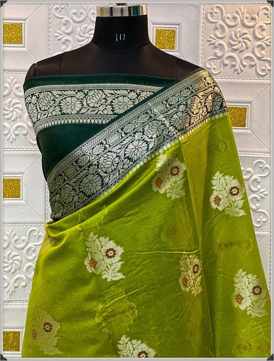 Banarasi Handloom Weaved Khaddi Semi Georgette Saree with Meenakari Zari Work