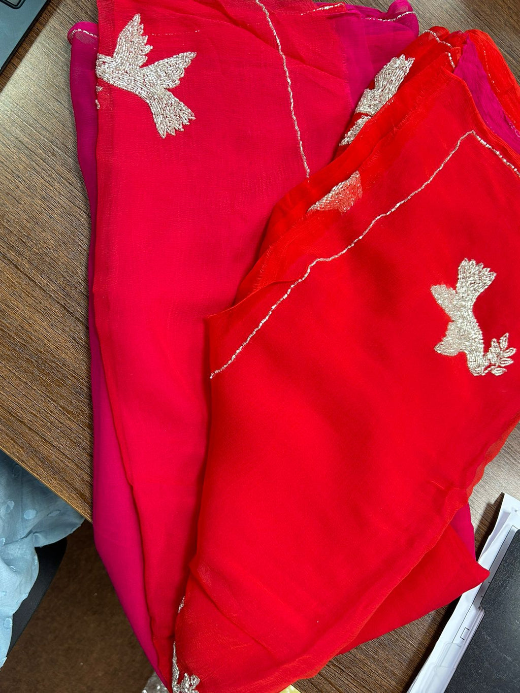 Beautiful Pure Jaipuri Chiffon 13 big Bird motif work Saree with blouse