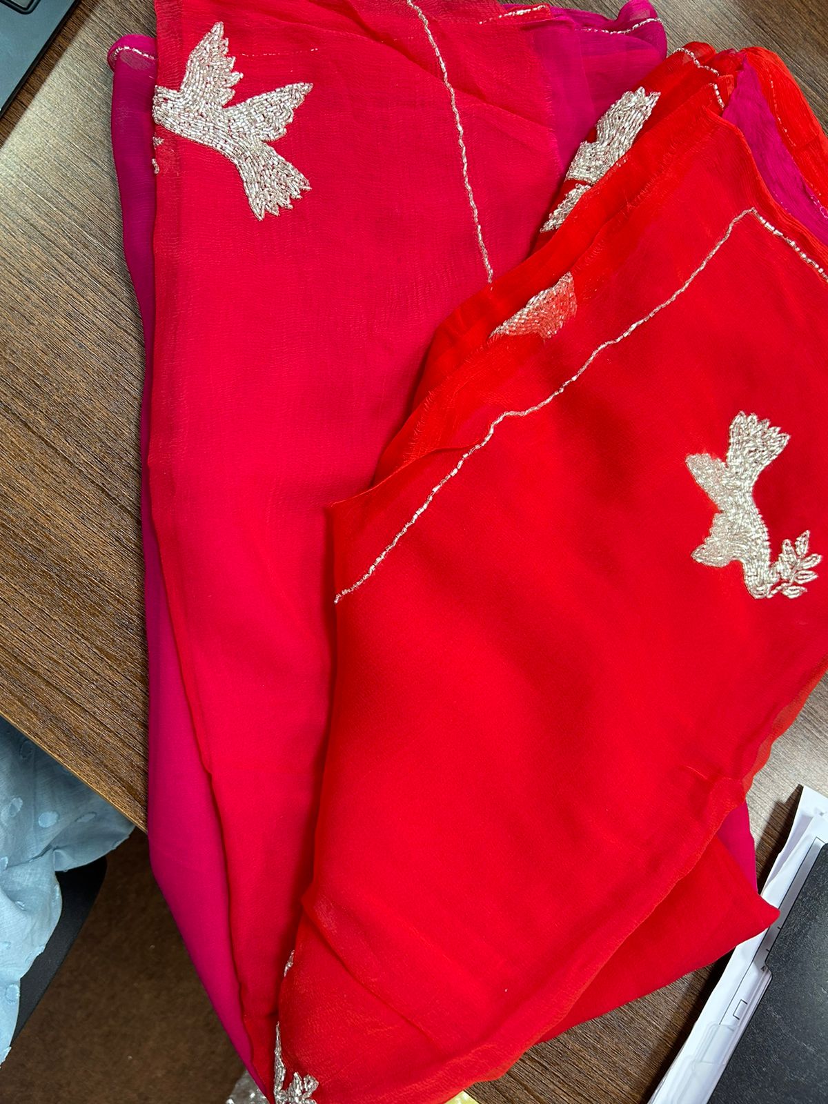 Beautiful Pure Jaipuri Chiffon 13 big Bird motif work Saree with blouse