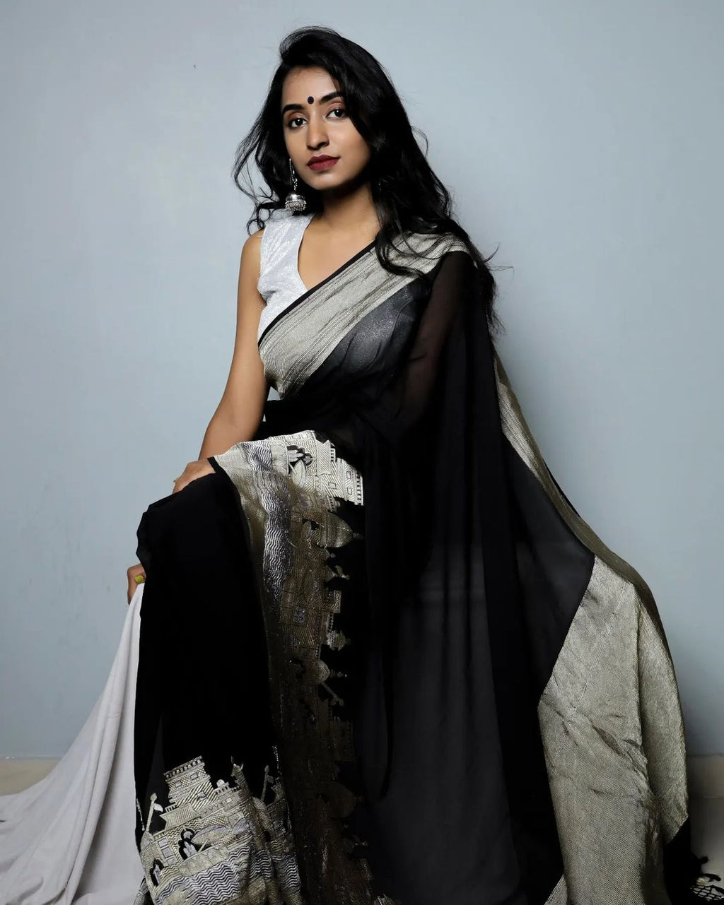 Banarasi Ganga Ghat Semi Georgette Soft Silk Saree