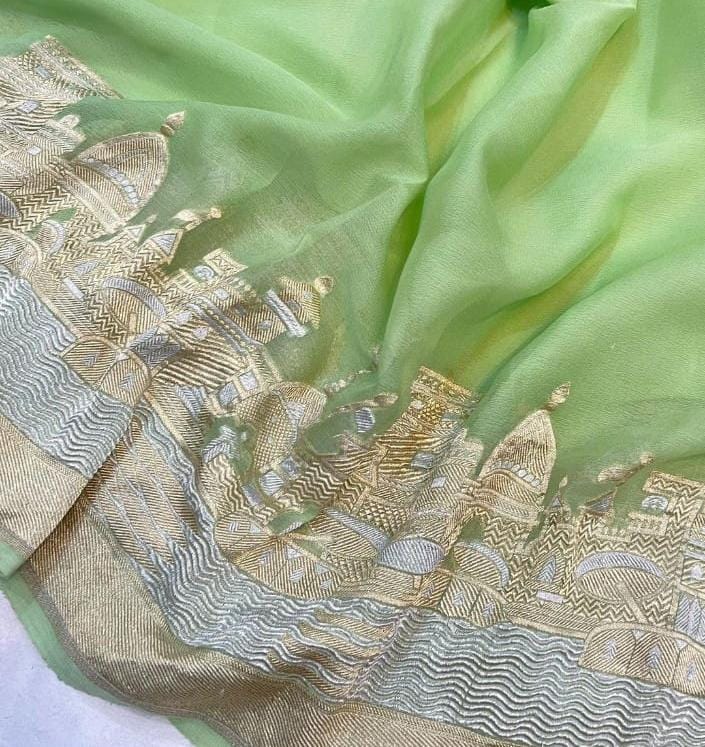 Banarasi Ganga Ghat Semi Georgette Soft Silk Saree