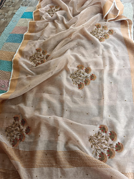 Pure Tissue Linen Saree With Handloom Perfection
