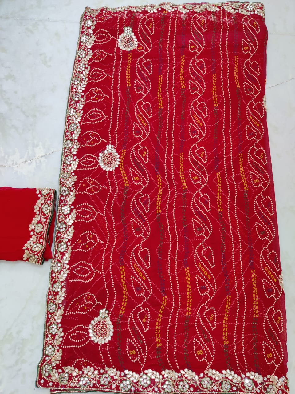 Pure Georgette Jaipuri Bandhej Work Chunri