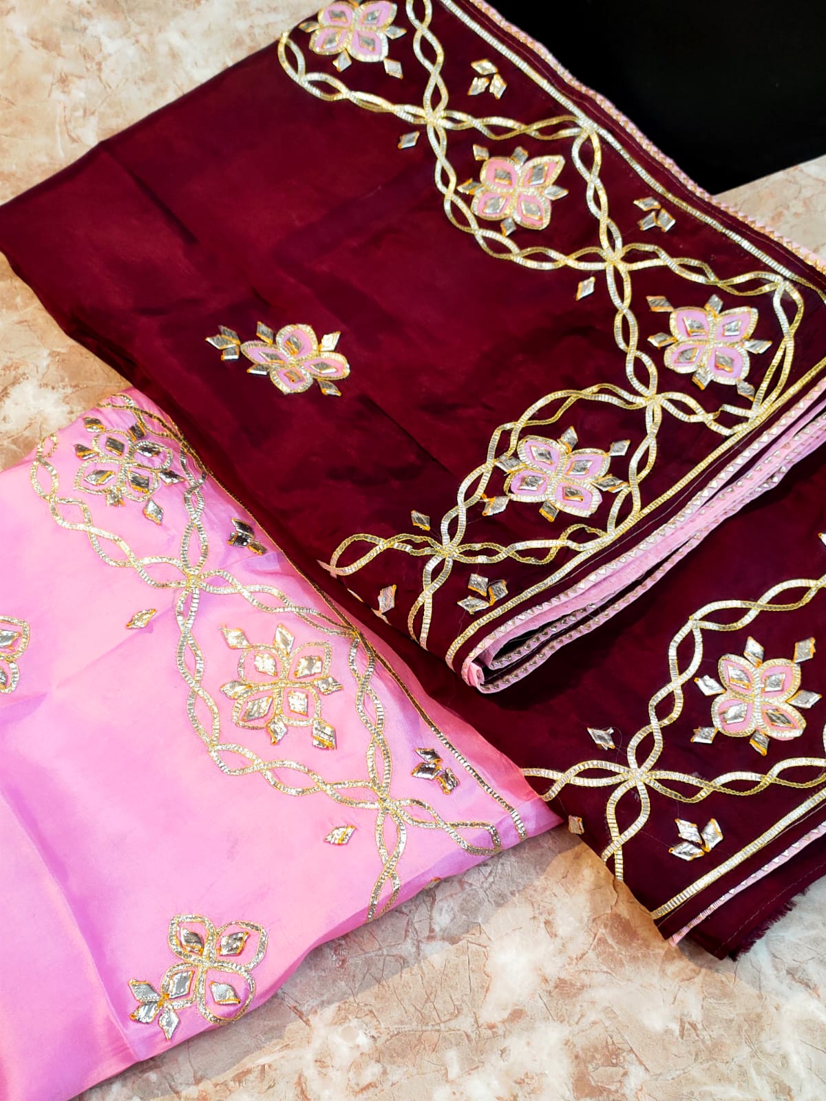 Uppada silk Saree with gota patti work and contrast blouse