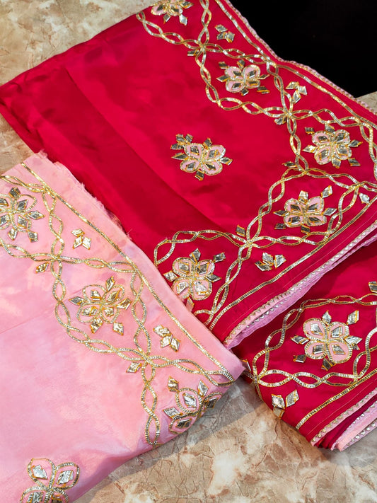 Uppada silk Saree with gota patti work and contrast blouse