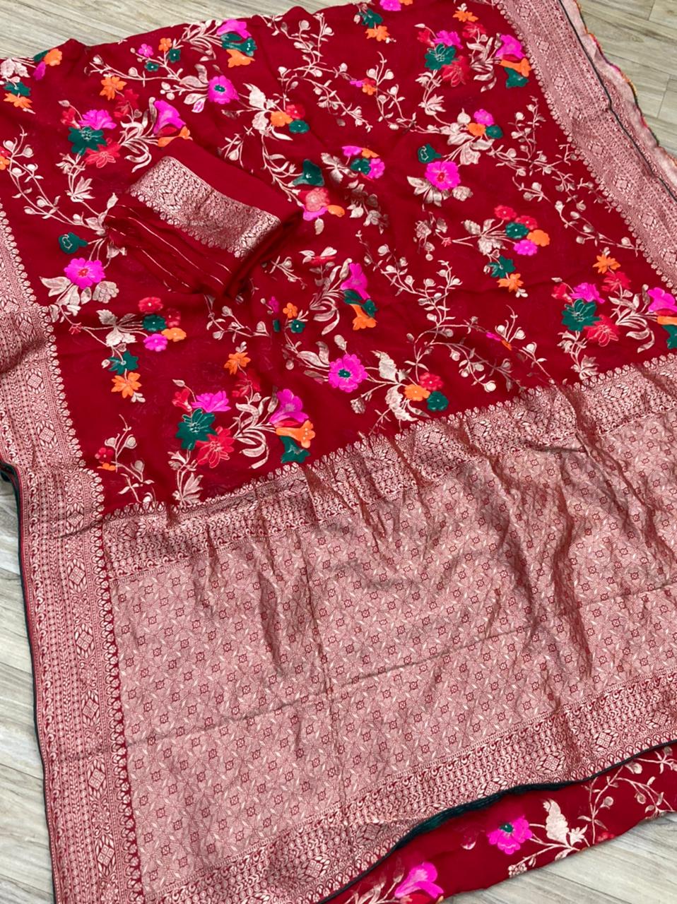Pure Georgette Zari Weaving Saree