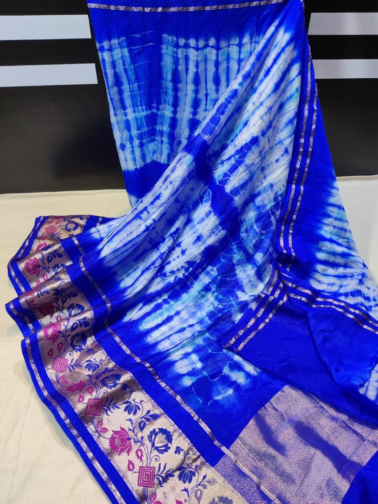 Banarasi Handloom Weaved Khaddi Georgette Saree with Zari Work and paitheni border