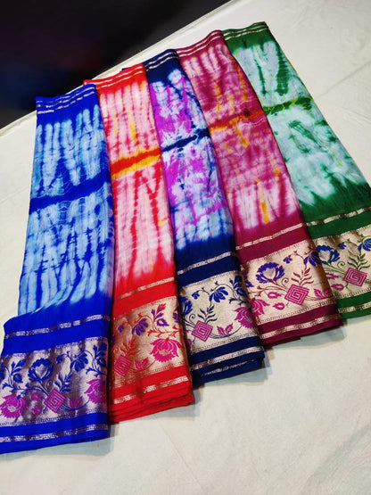 Banarasi Handloom Weaved Khaddi Georgette Saree with Zari Work and paitheni border